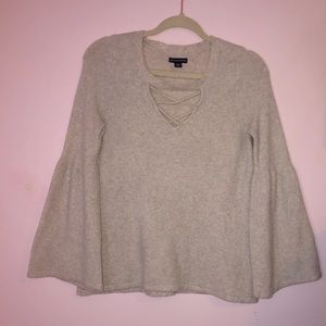 Tan American Eagle cut out neck sweater